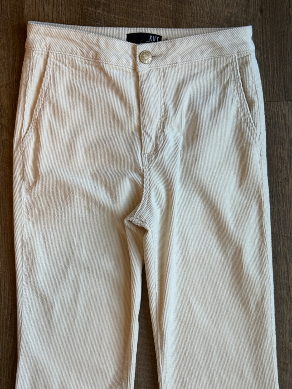 KUT From The Cloth Classic Women's Corduroy Cream Chino Pants Size 0 - Picture 2 of 12